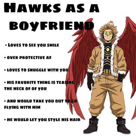 Hawks Headcanons Spicy, Hawks As Your Boyfriend, Hawks Headcanon, Hawks X Y/n, Spicy Nuggets, Hawks Mha, Hawk Pictures, Keigo Takami, Cutee Animals