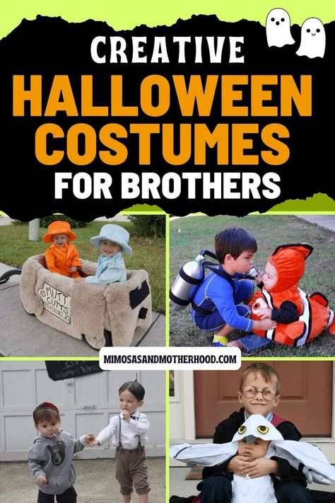 Being a boy mama is so fun, especially when you’re a little crazy for Halloween. I’m already daydreaming about Halloween costumes for brothers! Read on for some of the most creative Halloween costumes for brothers and find the perfect ones for your little guys for this year. Costumes For Brothers, Sibling Halloween Costumes Boys, Halloween Costumes For Brothers, Brother Halloween Costumes, Diy Funny Halloween Costumes, Diy Costumes For Boys, Funny Kid Costumes, Boys Halloween Costumes Diy