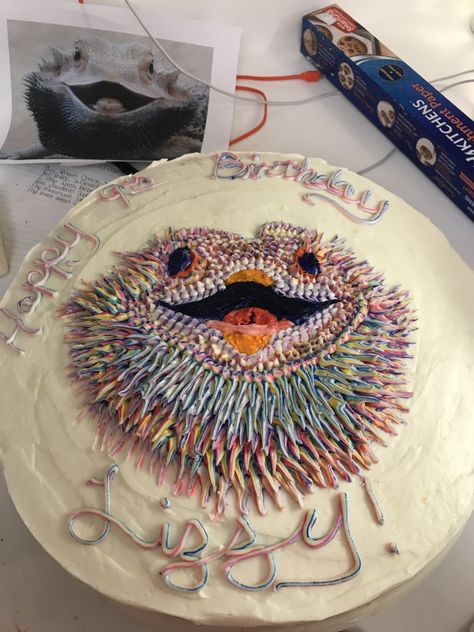 Bearded Dragon Birthday Party, Bearded Dragon Cake Ideas, Bearded Dragon Cake, Bearded Dragon Birthday Cake, Bearded Dragon Aesthetic, Diy Bearded Dragon Decor, Dig Box Bearded Dragon, Lizard Cake, Bearded Dragons In Costumes