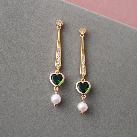 Pearl Drop Bridal Earrings Gold Emerald Heart Earrings Freshwater Green earrings Dangle Wedding earrings Vintage Wedding jewelry  gift Pearl Drop Bridal Earrings, Bridal Earrings Gold, Drop Bridal Earrings, Wedding Earrings Vintage, Pearl Drop Earrings Bridal, Vintage Wedding Jewelry, Pearl Earrings Wedding, Gold Bridal Earrings, Prom Earrings