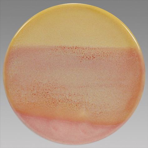 Mayco glaze sw-169 frosted lemon x3 over sw-205 coral x3 on white stones are cone 6 Frosted Lemon Glaze Combinations, Coyote Glazes, Mayco Glaze, Bisque Pottery, Glaze Combinations, Glaze Combos, Pottery Patterns, Amaco Glazes, Organic Ceramics