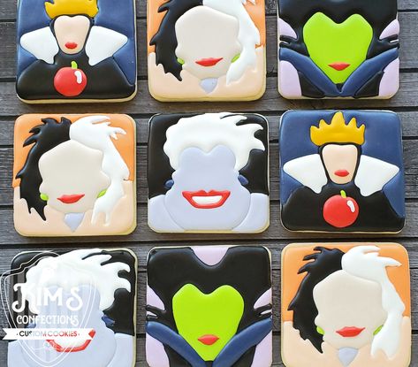 Disney Villian Cookies, Disney Villain Cookies, Maleficent Party, Mickey Mouse Cookies, Halloween Cookies Decorated, Disney Cookies, Cookie Decorating Party, Dog Cookies, Sweet Cookies