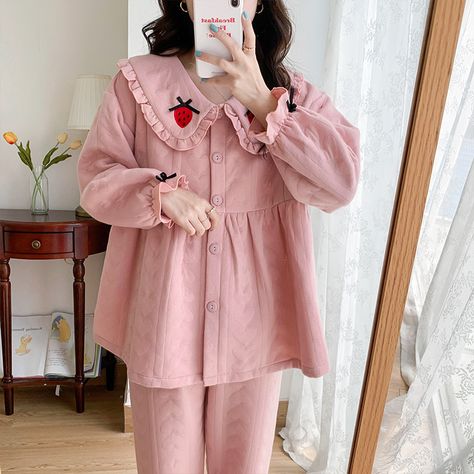 Cute Pajamas For Women Korean, Cute Night Outfits, Kawaii Winter Sleepwear, Kawaii Pink Sleepwear For Bedtime, Kawaii Cotton Sleepwear For Winter, Kawaii Cotton Sleepwear For Bedtime, Cotton Night Dress, Dynasty Outfits, Sleepwear Fashion