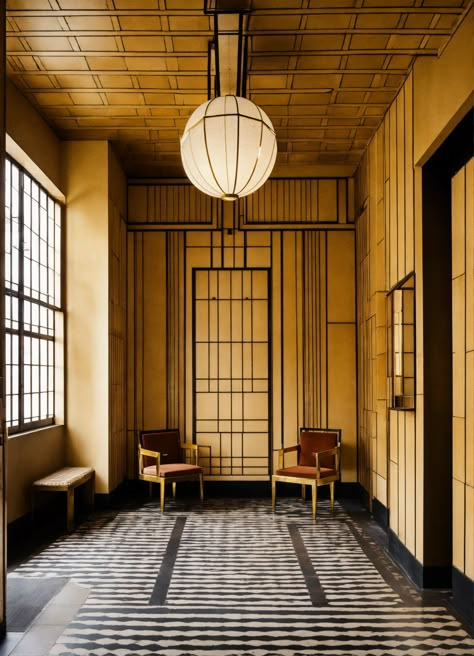 Art Deco Wall Design, Art Deco Modern Interior, Art Deco Living Room 1920s, Art Deco Interior 1920s, Art Deco Library, 1930s House Renovation, Art Deco City, Japanese Art Deco, Art Deco Room