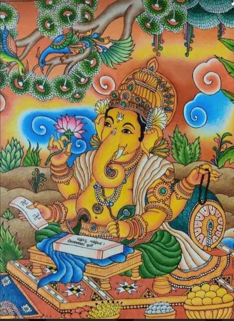 Mythological Art, Goddess Images, God Drawing, God Painting, God Ganesh, Sri Ganesh, Ganesha Drawing, Mural Art Design, Vintage Art Paintings