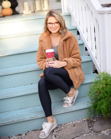 Cozy teddy jacket - under $50!! Jacket And Leggings Outfit, Teddy Sweater Outfit, Teddy Bear Jacket Outfit, Teddy Sweater, Leggings Outfit Winter, Teddy Bear Jacket, Wilmington North Carolina, Bear Jacket, Leggings Outfit