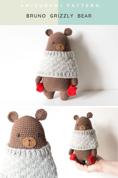 Bear Amigurumi Pattern, Crocheted Bear, Crochet Bears, Bear Amigurumi, Crochet Bear Patterns, Crochet Hack, Bear Crochet, Amigurumi Ideas, Crochet Teddy