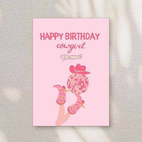 : Celebrate the special cowgirl in your life with a personalized birthday card featuring a beautiful cowgirl#birthdayfont #aestheticbirthday #happybirthday #fontlove #birthdayaesthetic Western Birthday Card, Cowgirl Birthday Card, Happy Birthday Cowgirl, Fond Rose Pale, Happy Birthday Font, Cute Cowgirl, Country Birthday, Whimsical Fonts, Digital Birthday Cards