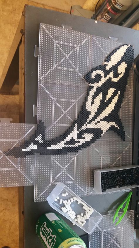 Perler orca killer whale. Perler hama bead cross stitch pattern. By kyliedakat Orca Whale Perler Beads, Bead Cross Stitch, Beard Jewelry, Bead Cross, Bead Animals, Perler Designs, Melty Bead Patterns, Hama Bead, Kandi Patterns