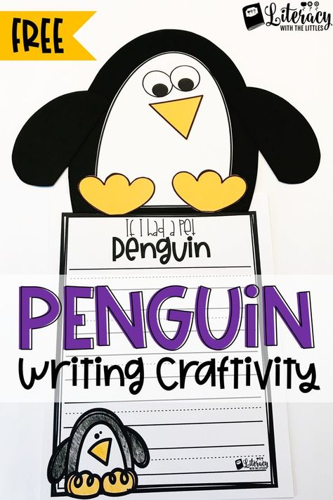 This penguin craftivity is a perfect addition to your penguin unit.  It makes an adorable display on your walls or bulletin boards.  This free activity is such a fun creative writing project for Kindergarten, 1st grade, 2nd grade, or 3rd grade.  It comes with differentiated writing line options so you can choose the one that is best for your writers. Penguin Writing, Penguins Kindergarten, Penguin Unit, All About Penguins, Penguin Activities, Writing Craftivity, Penguin Theme, Penguin Crafts, Penguin Craft