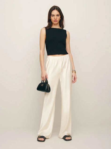 Shop the 30 Best Summer Pants Under $100 and Beyond | Who What Wear Satin Pants Outfit, Satin Pants, Vintage Inspired Dresses, Summer Pants, Silk Pants, Linen Clothes, Clothes Collection, Who What Wear, Satin Fabric