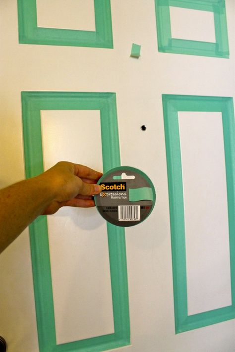 Update Your Front Door... With Masking Tape! a renter-friendly DIY! We can also use this on walls :D Renter Friendly Front Door Makeover, Outside Dorm Door Decor, Townhouse Front Door Decor, Renter Friendly Door Makeover, Rental Friendly Door Makeover, Renter Friendly Door Upgrade, Renter Upgrades, Washi Tape Door, Front Door Update