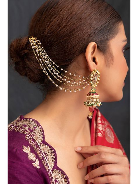 Earrings With Chain, Indian Dress Up, Silver Jewelry Accessories, Ear Chain, Hair Chains, Gold Bridal Jewellery Sets, Antique Bridal Jewelry, Indian Dress, Jewellery Sets