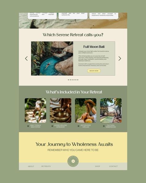 This is my new fave web design project! I love how this wellness retreat website turned out! 💻🤍 Scroll to see the full reveal ➡️ What do you think?👇🏼 Website in a week?👀 If you’re in need of web design to elevate your biz, let’s have a chat 🫶🏼 Retreat Website Design, Retreat Website, Surf Brands, Sound Meditation, Wellness Retreat, Web Design Projects, Outdoor Retreat, Sound Healing, Life Experiences