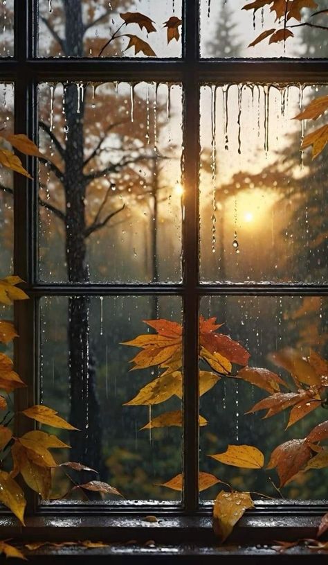 Rain Autumn Aesthetic, Autumn Sunset Aesthetic, Fall Rain Wallpaper, Autumn Rain Aesthetic, Autumn Lockscreen, Aesthetic Exterior, Autumn Window, Trees Autumn, Autumn Photos