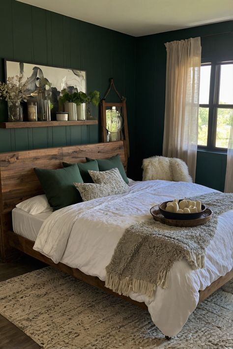 Discover how choosing the right bedroom colors can create the perfect ambiance in any lighting condition. Explore expert tips now.
#ad  


#Colortrend
#wallpaint2024
 #color2024
 #DIYpainting
 ##DIYhomedecor
 #Fixhome Modern Bedroom Green Bedding, Cottage Bedroom Green Walls, Black White And Dark Green Bedroom, Green Tan Black Bedroom, Men Green Bedroom, Dark Green And Wood Color Palette, Green Bedroom Brown Furniture, Cozy Bedroom Green Walls, Dark Green Accent Bedroom