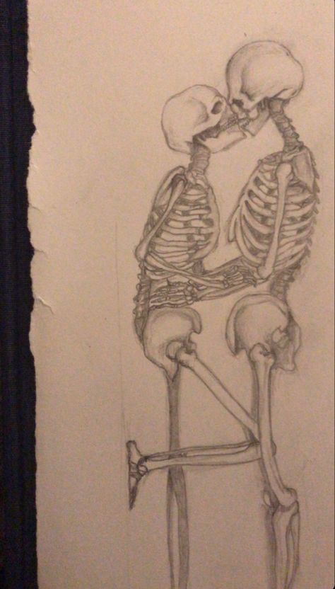 Skeleton In Love Drawing, Skeletons Hugging Drawing, Aesthetic Drawing Skeleton, Grunge Love Drawings, Skeleton Laying Down Drawing, Skeleton Drawing Aesthetic, Skeleton Drawing Ideas, Easy Skeleton Drawing, Drawing Ideas Grunge Sketch