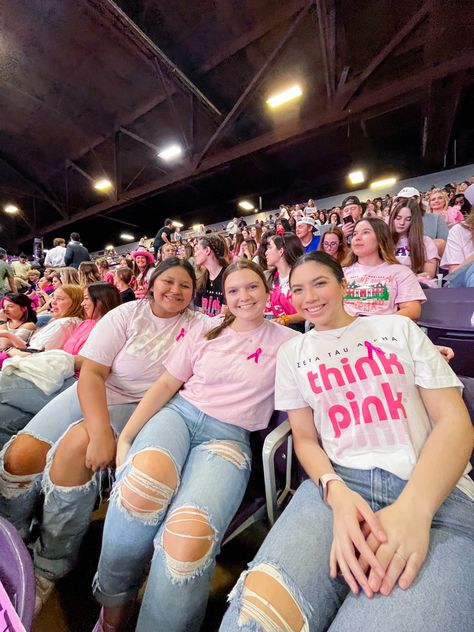 Zeta tau alpha pink out game sfasu recruitment zta recruitment sorority zeta tau alpha Think Pink Shirts Zta, Zta Philanthropy, Recruitment Sorority, Recruitment Shirts, Delta Chi, Zeta Tau Alpha, Alpha Delta, Sorority Girl, Sorority Recruitment