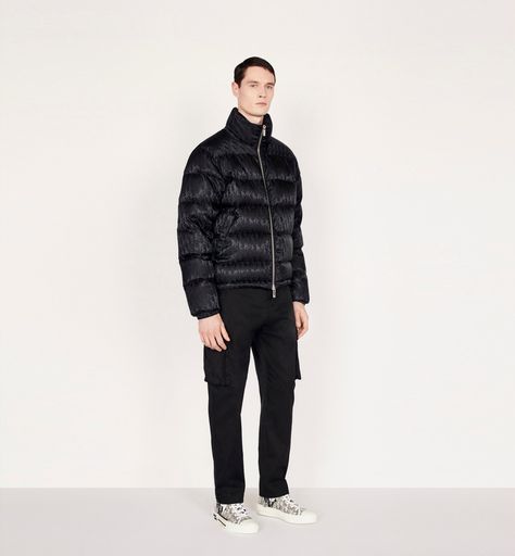 Dior Oblique Down Jacket Black Technical Jacquard | DIOR Dior Puffer Jacket, Denim Swimsuit, Dior Aesthetic, Puffer Jacket Men, Dior Star, Jacquard Jacket, Dior Oblique, Dior Logo, Black Down