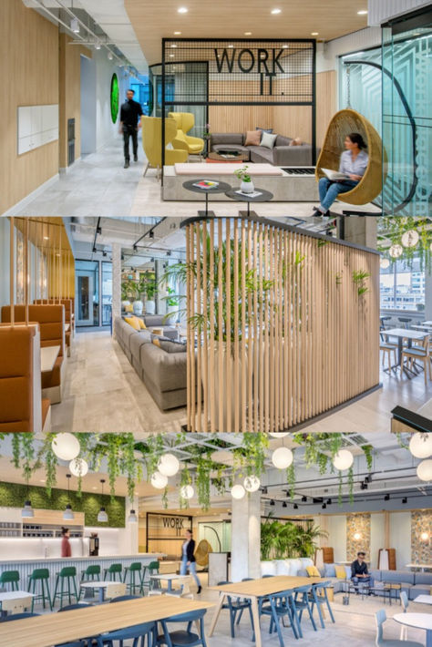 Bright, airy and collaborative! #WorkspaceoftheWeek is co-working offices Workplace One located in Toronto, Canada. Designed by Straticom Planning Associates Inc., this bright and spacious office design was required to facilitate various working styles and redefine boundaries for a diverse group of occupants while maintaining a highly functional space. Natural light flows through the workspace, highlighting the natural biophilic elements. Co Working Space Plan, Co Working Space Design Interiors, Coworking Space Ideas, Co Working Space Design, Natural Office Design, Co Working Office, Shared Workspace, Coworking Space Design, Coworking Office Space