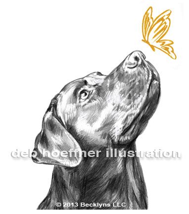 Dog illustrated logo of Black Lab and butterfly drawing and digital art designed by illustrator deb hoeffner Guys Shirts, Illustrated Logo, Black Lab Dog, Paintings Illustration, Labrador Retriever Art, Animal Paintings Acrylic, Black Labs Dogs, Labs Art, Lab Dog