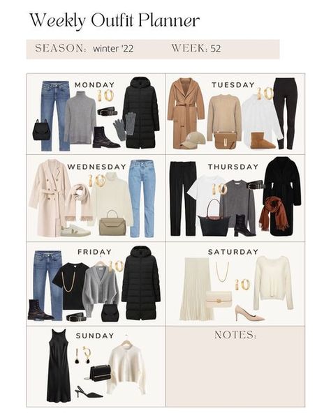 Week Of Winter Outfits, Lay Out Clothes For The Week, Gap Capsule Wardrobe, One Week Capsule Wardrobe Travel Outfits, Plan Outfits For The Week, The Closet Journal, Planning Outfits For The Week, One Week Outfit Plan, Weekly Outfit Ideas