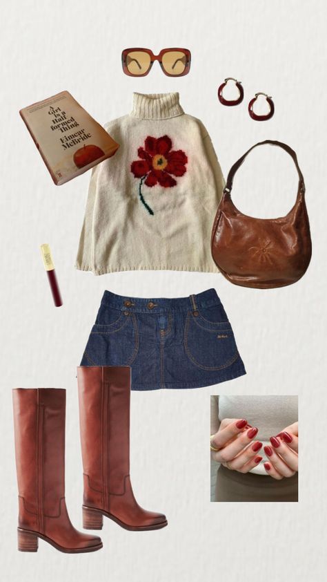 70s cozy fall fit 🍎 #vibes #ootd #boots #red #floral #fall #fallaesthetic #autumn #books Ootd Boots, Autumn Books, Autumn Fits, Fall Fit, I'm With The Band, Stil Inspiration, Fall Fits, Mode Inspo, Outfit Inspo Fall