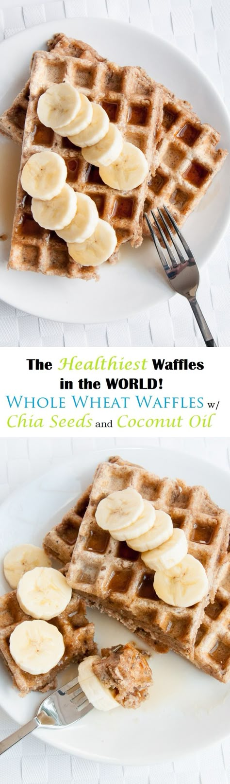 The HEALTHIEST (and tastiest) Waffle Recipe around! a breakfast packed w/ Whole Wheat flour, Chia Seeds, and Coconut Oil aka Healthy fats, fiber, and protein to get your day started right :) | VeganFamilyRecipes.com | #vegan #cleaneating #breakfast Healthier Waffles, Healthy Waffle, Wheat Waffles, Whole Wheat Waffles, Menu Sarapan Sehat, Healthy Waffles, Vegan Waffles, Vegan Breakfasts, Waffle Recipe