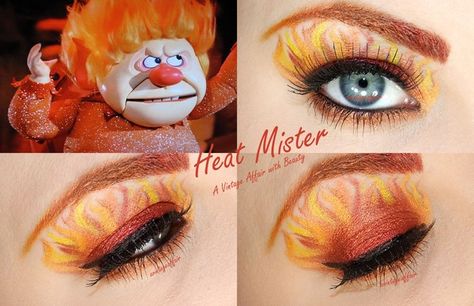 Heat Mister inspired eyeshadow.  That is smoking! Snow Miser And Heat Miser Makeup, Heat Miser And Snow Miser Costume, Heat Miser Costume, Heat Miser Makeup, Larp Makeup, A Miser Brothers Christmas, Element Costume, Miser Brothers, Fire Makeup