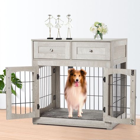 The Dog Crate Furniture offers a safe haven for your dog, also as a side table, end table, or nightstand. Dog House Kennel, Dog Kennel End Table, Dog Crate End Table, Dog Crate Table, Furniture Style Dog Crate, Indoor Dog Kennel, Wood Dog Crate, Crate End Tables, Heavy Duty Dog Crate