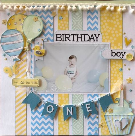 First Birthday Scrapbook Ideas, Baby Boy Scrapbook Layouts, Birthday Scrapbook Layouts, Birthday Scrapbook Pages, Boy Scrapbook Layouts, Kiwi Lane, Baby Scrapbook Pages, Baby Layouts, Baby Boy Scrapbook