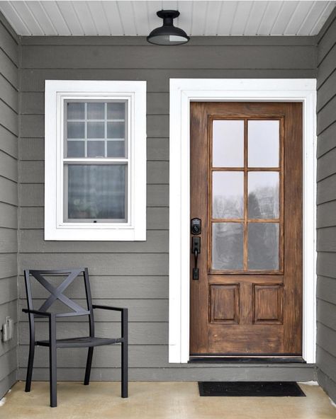 Dark Grey House Exterior, Grey House White Trim, House Doors Colors, Dark Grey Houses, Grey Exterior House Colors, Exterior Door Colors, Exterior House Siding, Gray House Exterior, Georgia House