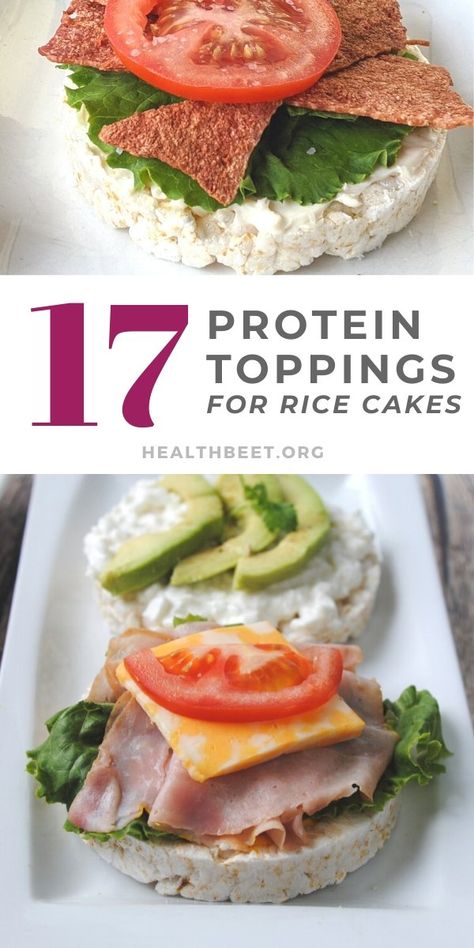 Rice cakes are a healthy food with only 2 ingredients, Rice & salt. With 35 calories, rice cakes can be the perfect base for high protein toppings. Save this list of 17 high protein ideas to top your rice cakes with! #highprotein #lowcalorie Salted Rice Cake Recipes, Rice Cake Lunch Ideas, Rice Cake Breakfast Ideas, Healthy Rice Cake Snacks, Rice Cake Ideas, Rice Cakes Toppings, Ftdi Recipes, Rice Cakes Healthy, Rice Cake Snacks