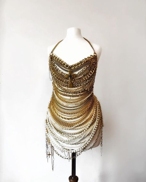 Pearl Dress Aesthetic, Bead Bra, Diy Outfits, Chain Gang, Burning Man Fashion, Taylor Swift Tour Outfits, Sassy Outfit, Chain Dress, Festival Diy