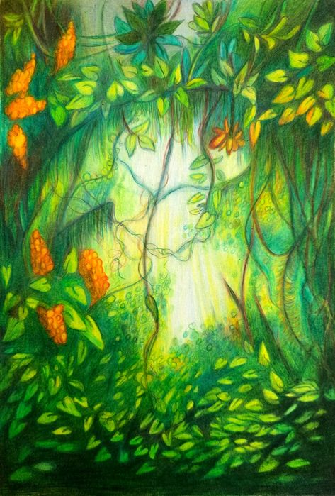 Colored pencils drawing Forest Colored Pencil, Colored Pencils Drawing, Watercolor And Colored Pencil, Forest Color, Color Pencil Drawing, Color Pencil, Colored Pencil, Media Art, Mixed Media Art