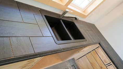 Installing A Tile Countertop - IBUILDIT.CA Tile Countertops Kitchen, Wooden Barn Doors, Router Lift, Table Saw Sled, Table Saw Fence, Tile Counters, Building A Kitchen, Tile Countertops, Wooden Shutters