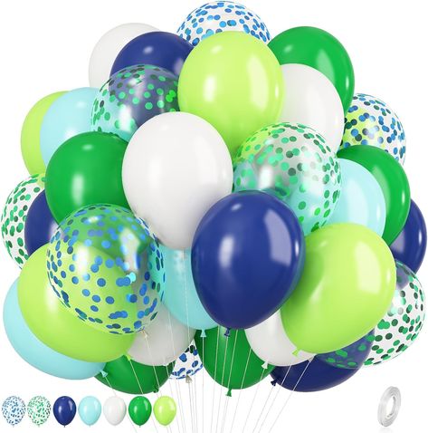 Latex Balloons, 60pcs 12 Inch Balloon Set Latex Helium Party Balloons for Wedding Decorations Blue And Green Balloons, Dark Green Balloons, Jungle Dinosaur, Teal Balloons, Balloon For Birthday, Green Confetti, Birthday Football, Green Balloons, Blue Confetti