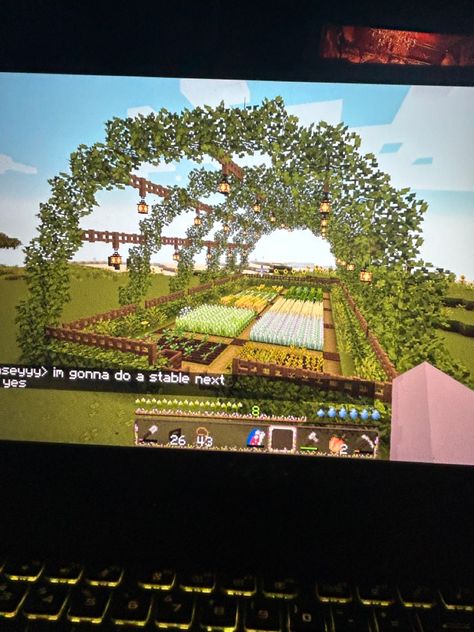 Cute Minecraft Farm Designs, Minecraft Crops Layout, Vine Farm Minecraft, Mc Farm Design, Minecraft Crop Farm Design, Crops Minecraft Ideas, Cute Minecraft Crop Farm, Minecraft Circle Farm, Minecraft Farm Blueprints