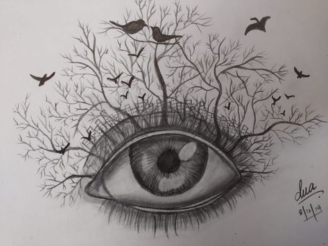 Deforestation Drawing, September Tattoo, Family Tree Drawing, Eye Pencil Drawing, Eye Tattoos, Eyeball Art, Tree Mural, Eye Painting, Nature Drawing