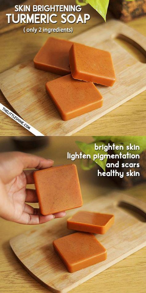 Make a homemade natural soap using turmeric. The natural antiseptic and skin brightening properties of turmeric, purifies and refines the skin, giving it a Diy Turmeric Soap, Easy Soap Recipes, Soap Making Recipes, Turmeric Soap, Brighter Skin, Diy Body Care, Homemade Soap Recipes, Turmeric Benefits, Homemade Bath Products