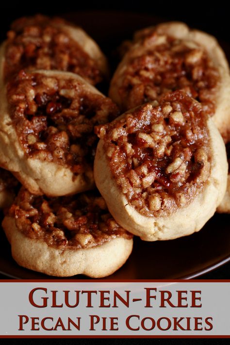 Pecan Pie Cookies Gluten Free, Gluten Free Pecan Desserts, Gluten Free Pecan Pie Cookies, Gluten Free Pecan Cookies, Gluten Free Cookies Christmas, Gluten Free Cookies Recipes, Gf Bars, Gluten Free Pecan Pie, Gluten Free Christmas Desserts