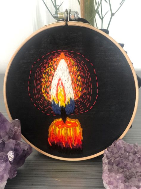 Solstice Calendar, Candle Embroidery, Threaded Running Stitch, Flame Embroidery, Gothic Candles, Floating Lanterns, Candle Images, Textiles Artwork, Felt Embroidery