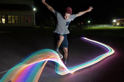 Light Graffiti Skateboard: 6 Steps (with Pictures) Light Graffiti Photography, Skateboard Lights, Light Trail Photography, Skateboard Light, Light Graffiti, Store Inspiration, Diwali Photography, Light Painting Photography, Skate Store