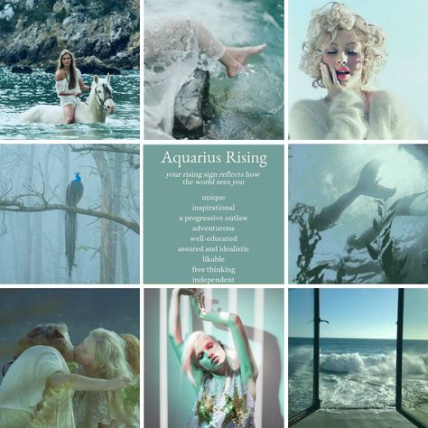 Aquarius rising / ascendent zodiac sign mood board and aesthetic Aquarius Ascendant Sign, Ascendant In Aquarius, Aquarius Saturn Aesthetic, Rising In Aquarius, Age Of Aquarius Aesthetic, Aquarius Vibes Aesthetic, Aquarius Rising Style, Aquarius Rising Sign, Aquarius Mood Board