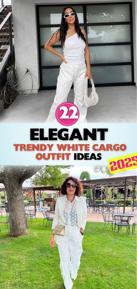 White cargo pants are the ultimate fashion staple. Check out these trendy outfit ideas to keep your style fresh, versatile, and perfectly on-trend all year round. Cargo Outfit Ideas, White Cargo Pants Outfit, Christmas Character Costumes, Cargo Outfits, Make Ahead Christmas Appetizers, Christmas Sweater Outfits, Christmas Party Hairstyles, Casual Holiday Outfits, Cargo Outfit