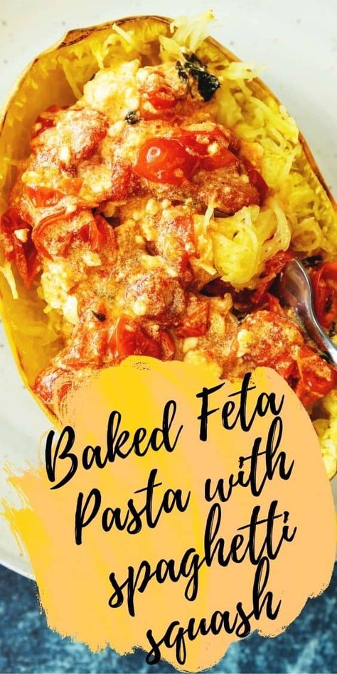 Baked Spagetti Squash Oven, Baked Feta With Spaghetti Squash, Tomato Pesto Baked Spaghetti Squash, Spaghetti Squash Puttanesca, Tomato Feta Spaghetti Squash Bake, Spaghetti Squash With Roasted Tomatoes And Feta, Feta Pasta Spaghetti Squash, Feta Squash Bake, Feta And Tomato Spaghetti Squash