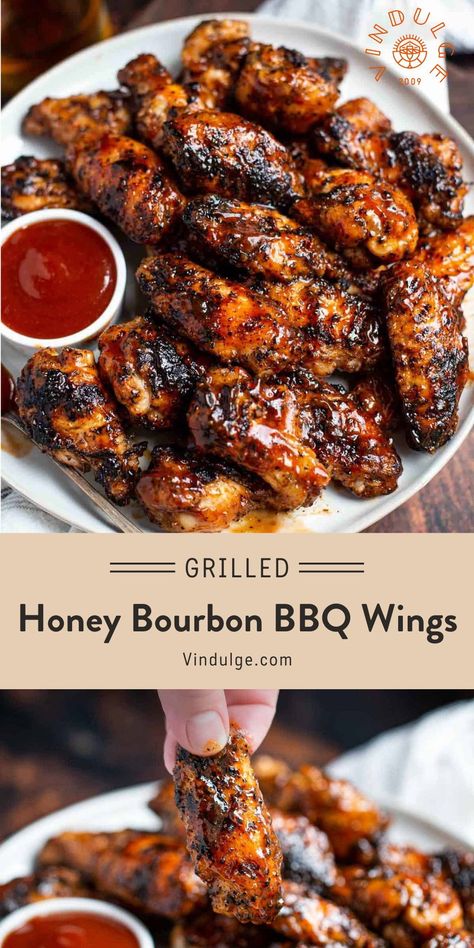 Bourbon Wings, Crispy Grilled Chicken, Bourbon Bbq Sauce Recipe, Chicken Wing Sauce, Chicken Wing Sauce Recipes, Wing Sauces, Wing Night, Bourbon Bbq Sauce, Honey Bbq Wings