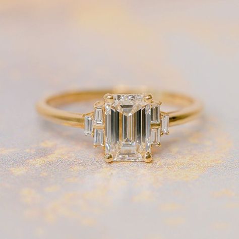 Emerald Diamond Engagement Ring, Emerald Ring Engagement Diamond, Emerald Cut Diamond Engagement Ring, Emerald Cut Diamond Ring, Cute Engagement Rings, Emerald Cut Engagement, Emerald Cut Rings, Gold Ring Designs, Best Engagement Rings