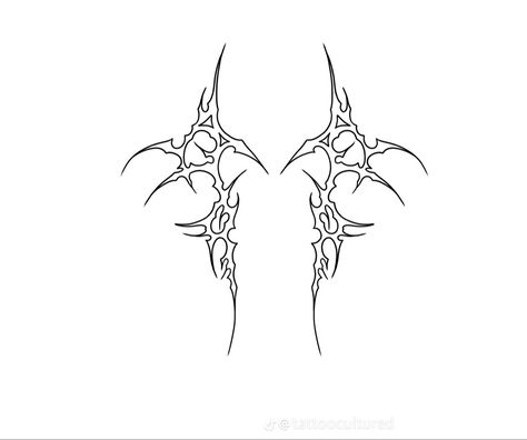 Spikey Tattoos Aesthetic, Spiky Tattoo Design, Neotribal Wings, Cybersigilism Tattoo Stencil, Symmetrical Tattoo Design, Cybercore Tattoo, Cybersigilism Tattoo Template, Cybersigilism Tattoo Design, Tattoo Fixes