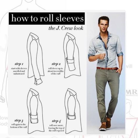 How To Roll Sleeves Men Style, Sleeves Rolled Up Men, How To Roll Up Sleeves, Clothing Care Symbols, Shoes Without Socks, Real Men Real Style, Fashion Infographic, Terno Slim, How To Roll